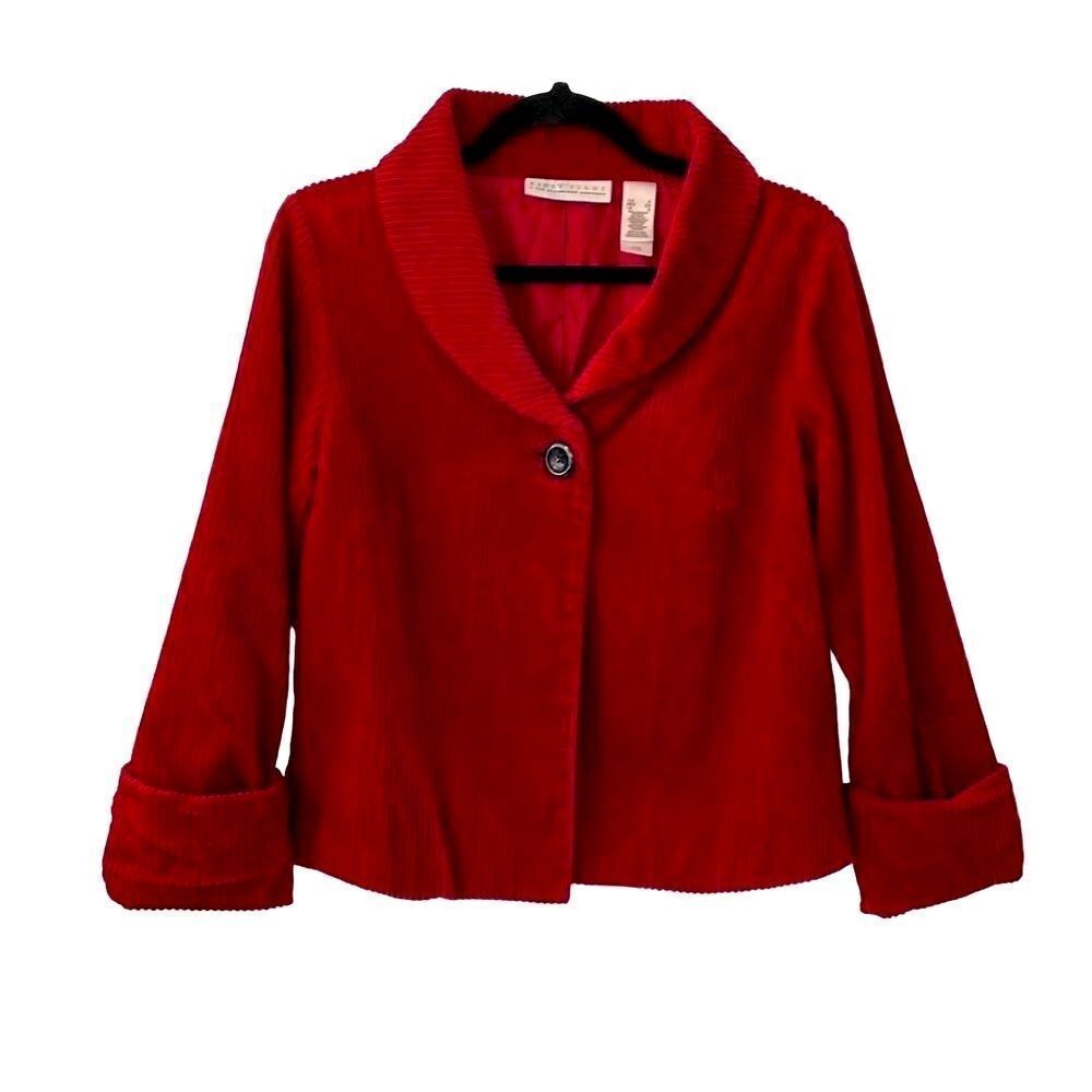 First Issue Liz Claiborne red wide wale corduroy lined one button jacket S